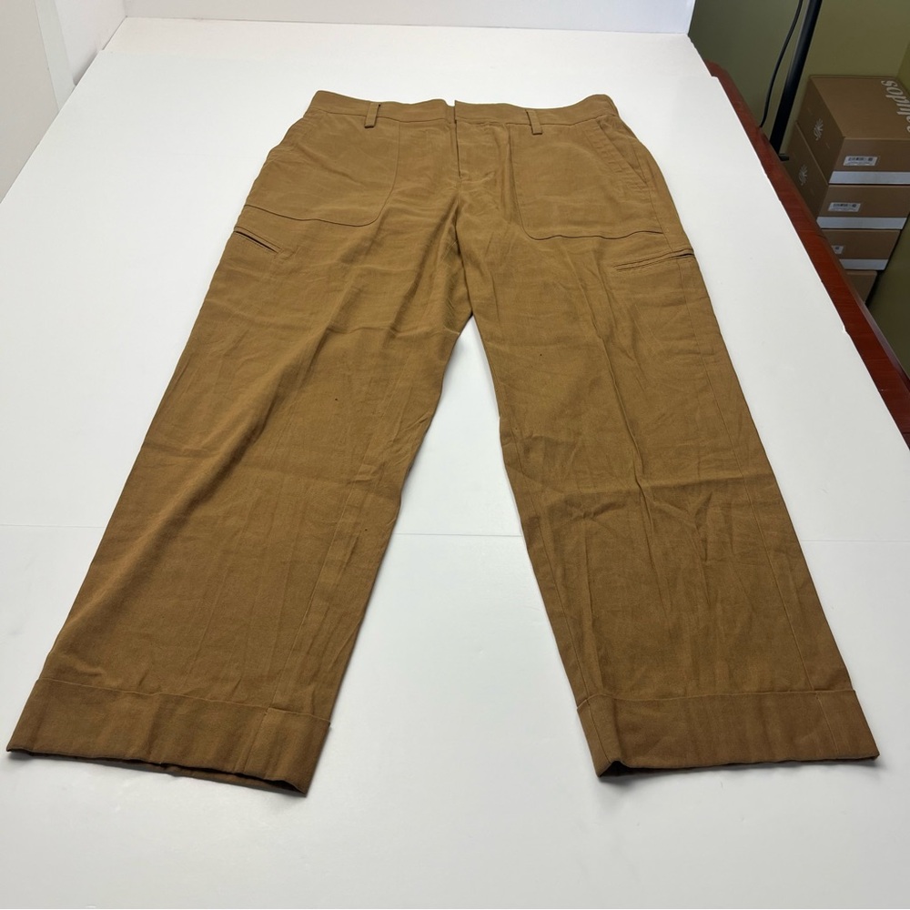 Vince Linen Blend Tan Brown‎ Womens Large Pant Stretch Tapered Utility Trouser